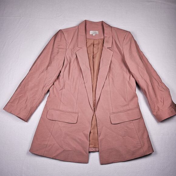 Loft Womens Blazer Jacket Open Front Salmon Pink Business Casual 3/4 Sleeve 2 XS - Picture 5 of 16